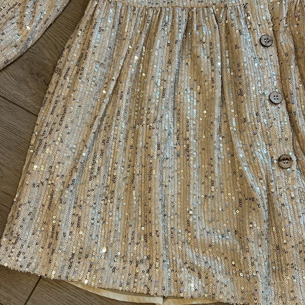 NWOT BY TOGETHER SEQUIN BUTTON DOWN OVERSIZED TUNIC CREAM AND GOLD SIZE SMALL - Picture 2 of 7